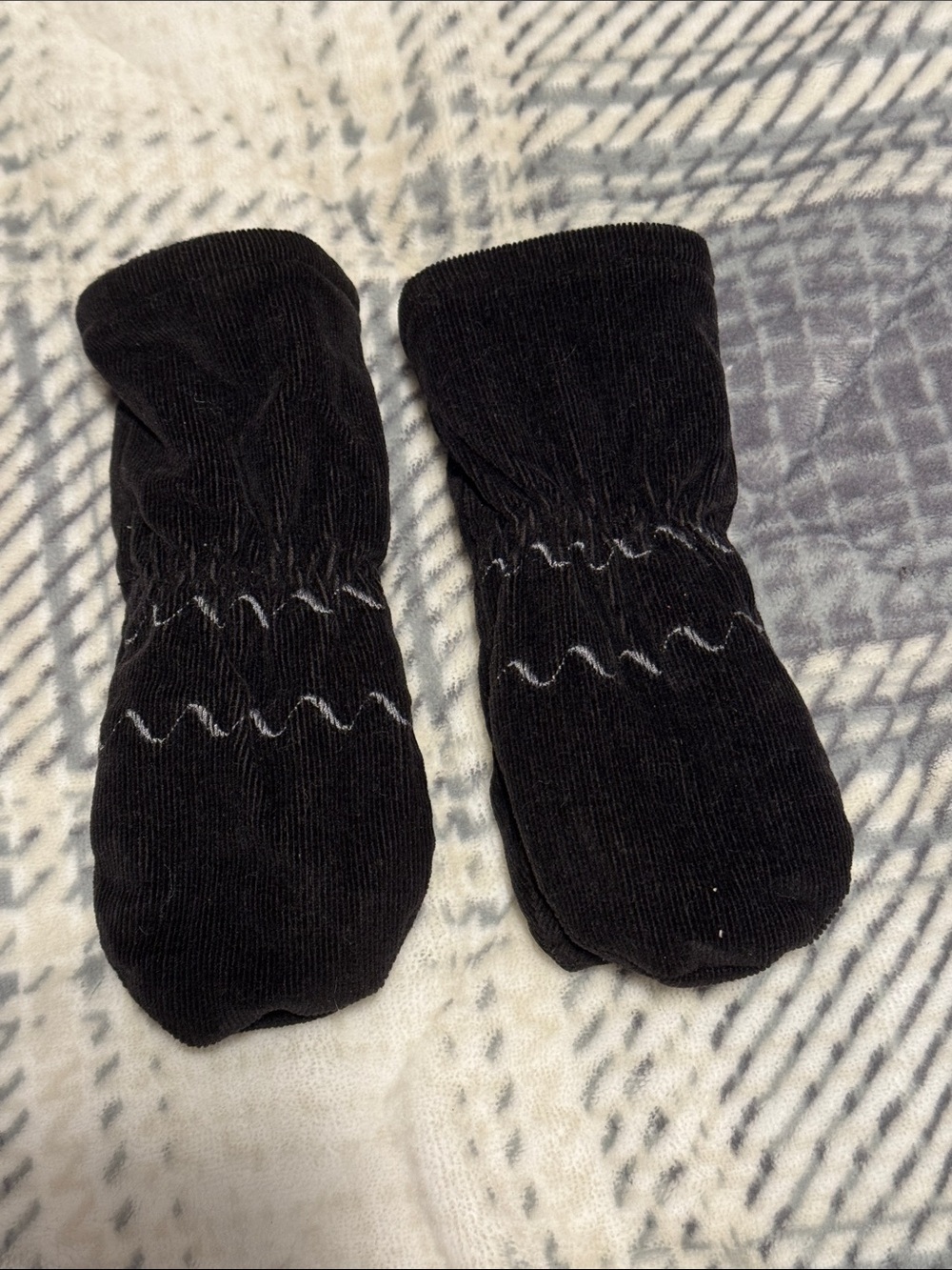 Kids Black Corduroy Fleece Lined Mittens
